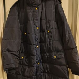 Ellos Navy Puffer Jacket with Yellow Accents